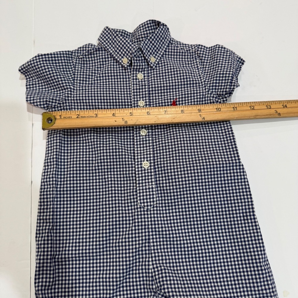 Polo Ralph Lauren Baby 18M Blue Gingham Romper 100% Cotton Preppy Classic - Picture 6 of 6